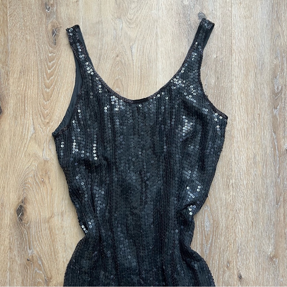 VINTAGE MODI BLACK 100% SEQUINED MIDI DRESS